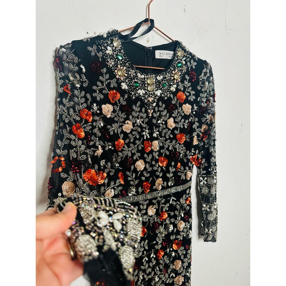 MAC DUGGAL 93925 Black Mutlicolored Beaded Sequin Long Sleeves Formal Dress sz 2 - Picture 7 of 16